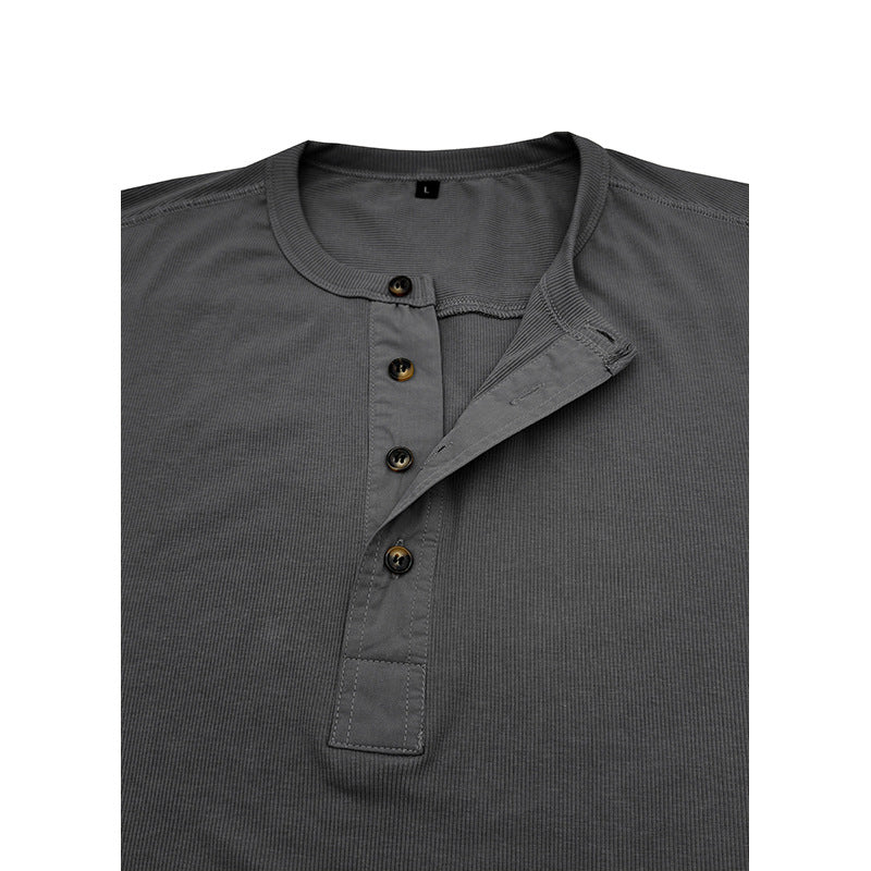 Herren T-Shirt Henley Knopfleiste Weiches Baumwoll-Shirt