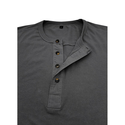Herren T-Shirt Henley Knopfleiste Weiches Baumwoll-Shirt