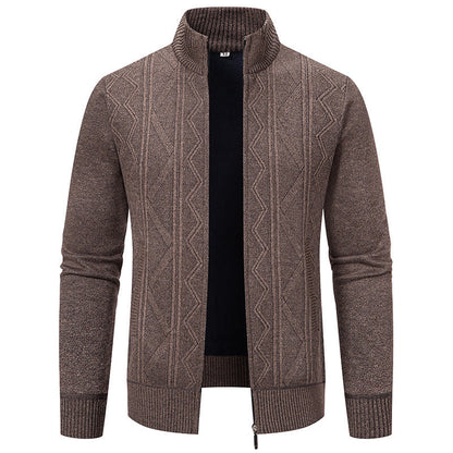 Herren Strickjacke Elegante Zopfmuster Hochkragen