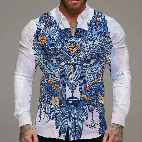 Herren Langarmhemd Tiermotiv Blumen Design Modern
