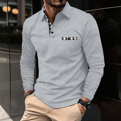 Herren Polohemd Langarm Modern Karostreifen Elegante Optik