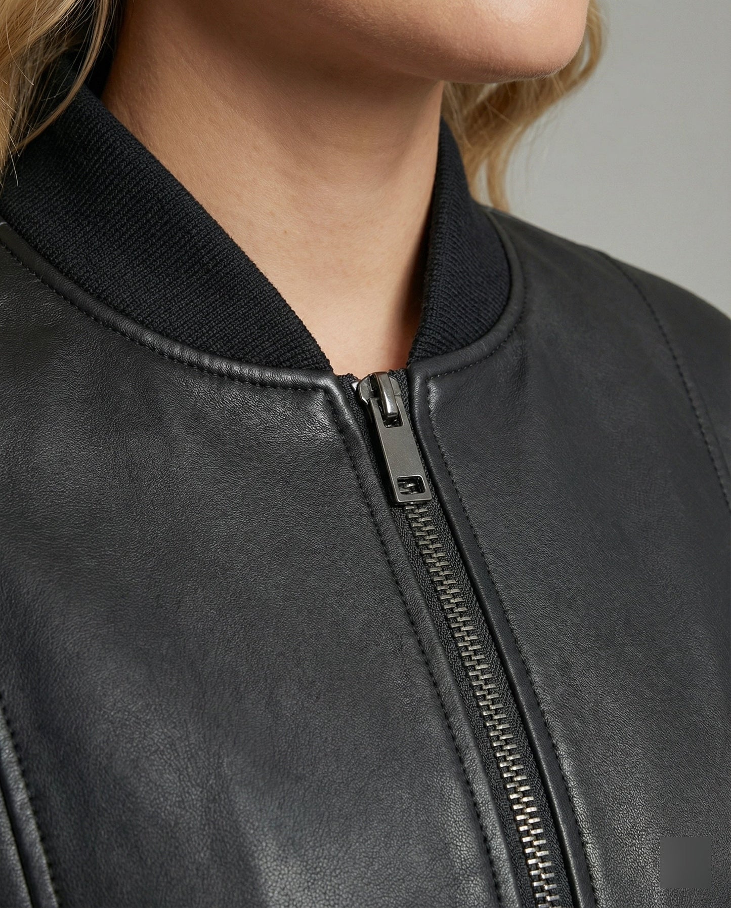 Lederjacke Damen Übergröße Kurz Stehkragen Mit Reißverschluss