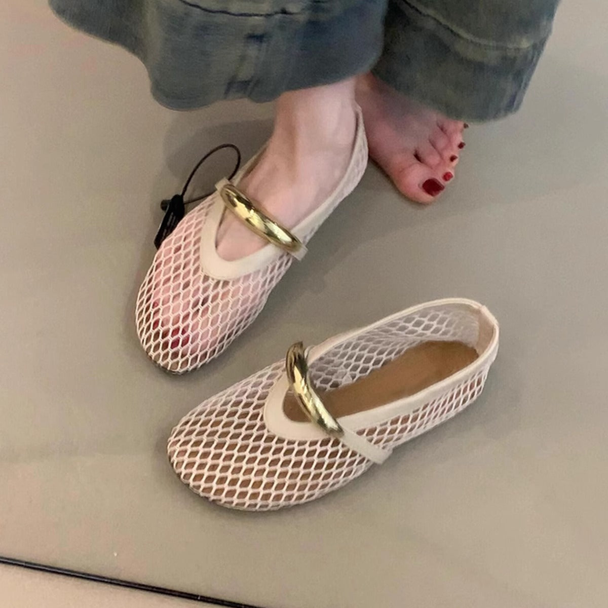 Damen Ballerinas Mesh Schimmer Riemen Moderne - BerlinGlamour