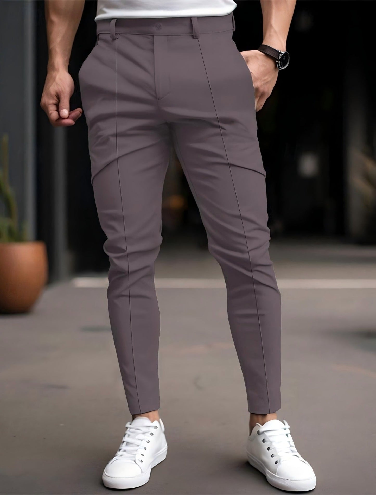 Herren Slim Fit Chino Hose Elastisch Vieltaschig Modern