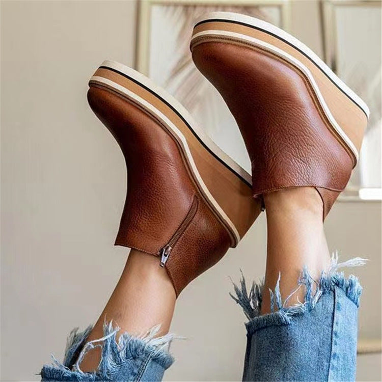 Damen Stiefeletten Wedge Hoch Heel Lederspitze Rutschfest