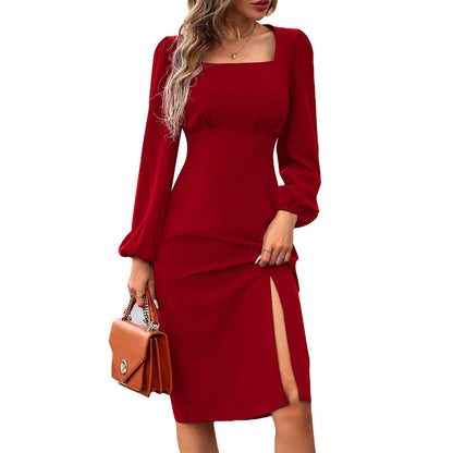Elegantes Damen Midi-Kleid mit Quadrat-Ausschnitt und Puffärmeln