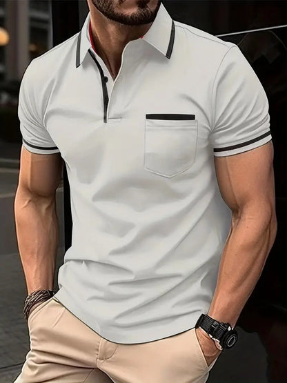 Herren Poloshirt Modern Kontrastdetails Brusttasche