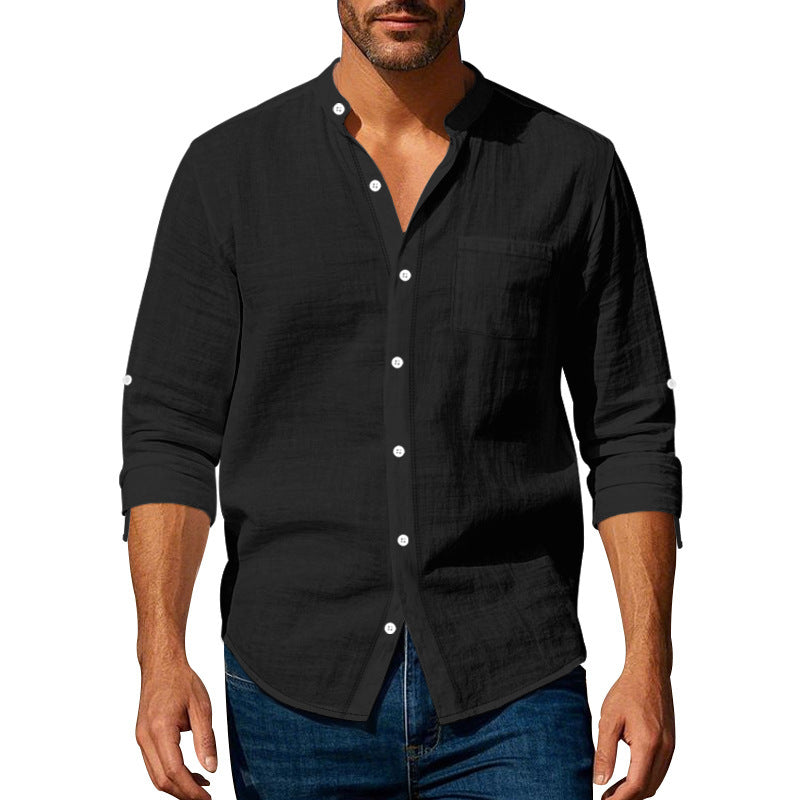 Herren Leinenhemd Langarm Knopfleiste Sommer Modern