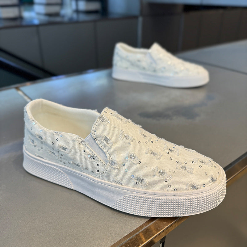Damen Sneaker Slip-On Schuhe Glitzer Akzent Modern - BerlinGlamour