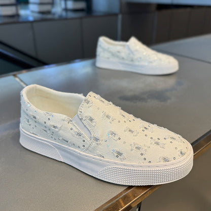 Damen Sneaker Slip-On Schuhe Glitzer Akzent Modern - BerlinGlamour