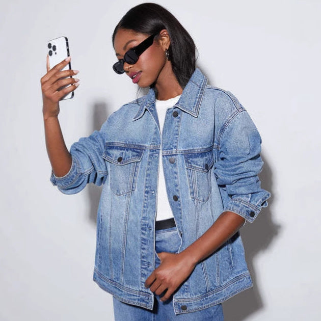 Damen Denimjacke Oversized Modern mit Trenddetails - BerlinGlamour