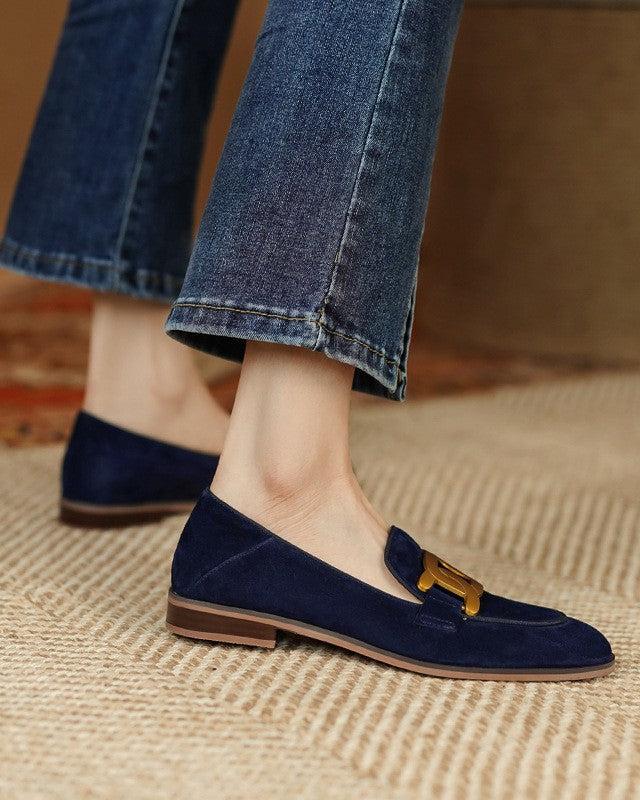 Elegante Damen Loafer aus Wildleder Gold