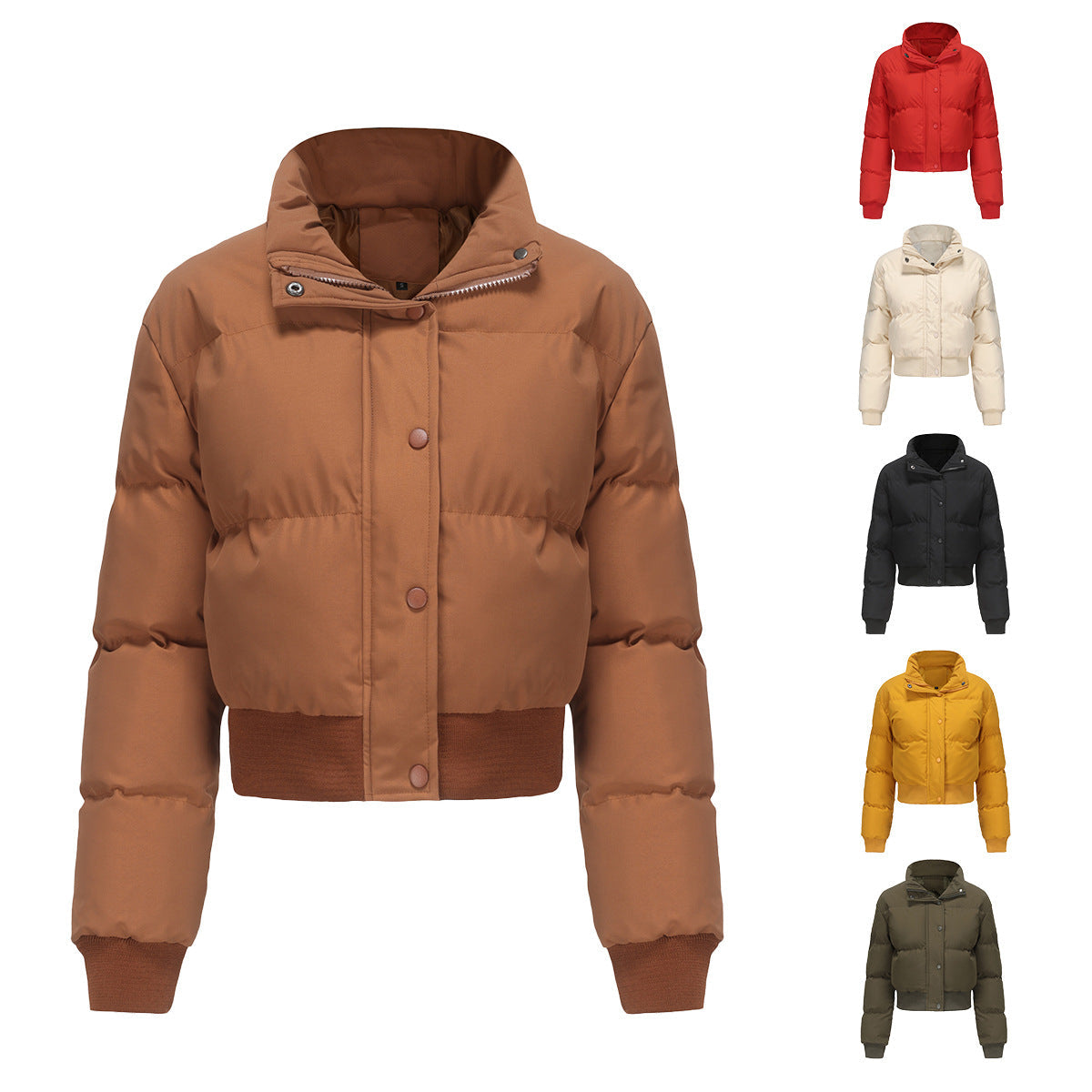 Damen Steppjacke Cropped mit Kragen und Druckknöpfen - BerlinGlamour