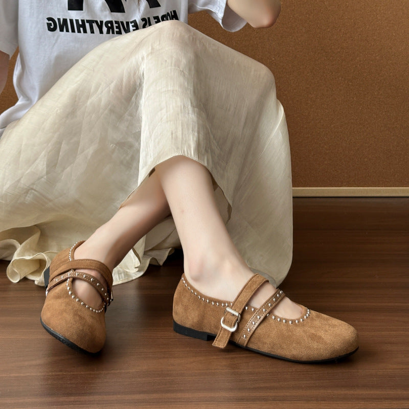 Elegante Damen Ballerinas Weich Wildleder Schnalle