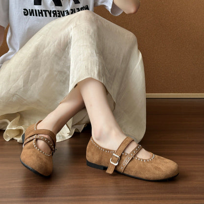 Elegante Damen Ballerinas Weich Wildleder Schnalle
