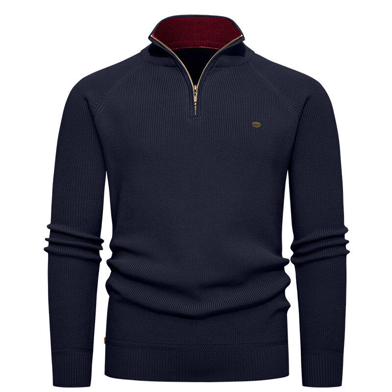 Herren Strickpullover Modern Stehkragen Reißverschluss Qualität - BerlinGlamour