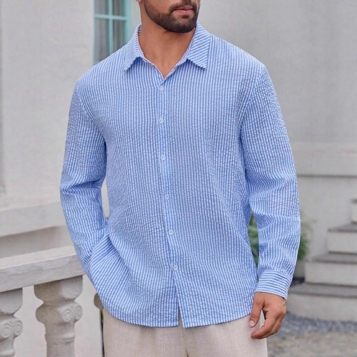 Herren Hemd Schmale Streifen Slim Fit Modern