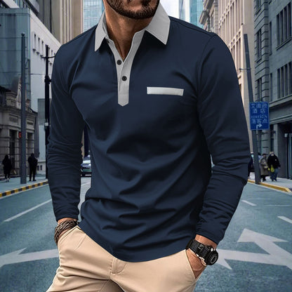 Herren Poloshirt Langarm Elegantes Design Kontrastkragen - BerlinGlamour