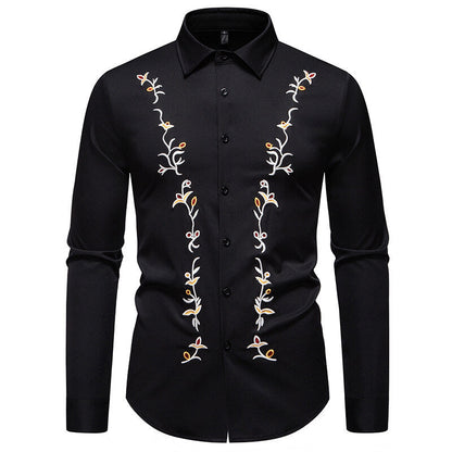 Herren Langarmhemd Modern mit Blumenstickerei