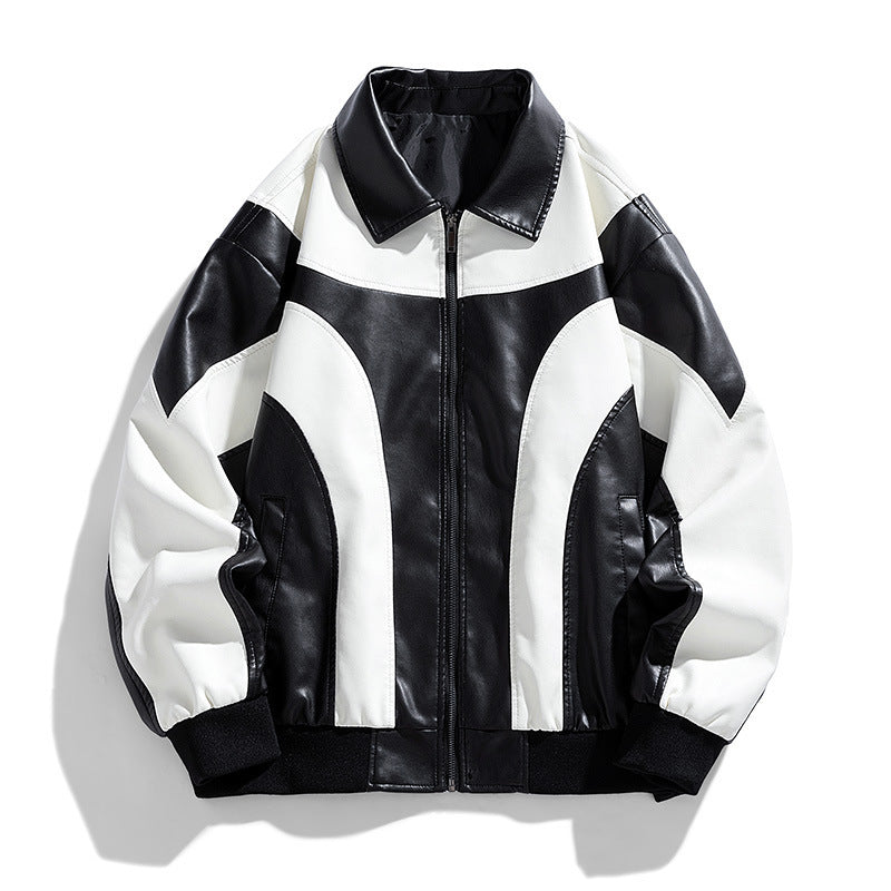 Herren Lederjacke Modern mit Kontrast Akzenten Schwarz