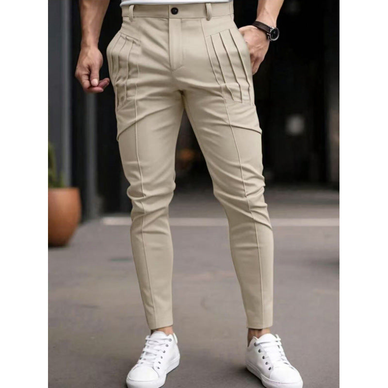 Herren Anzughose Slim Fit Plisé Elegant Schwarz