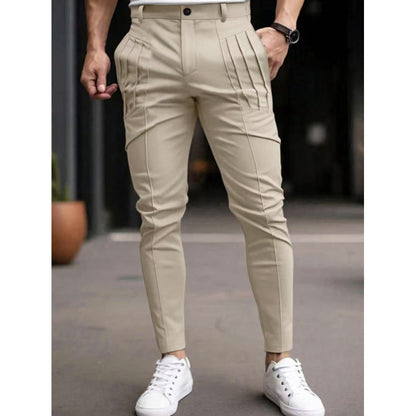 Herren Anzughose Slim Fit Plisé Elegant Schwarz