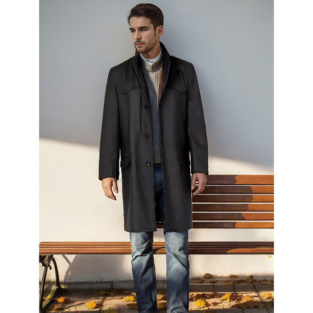 Herren Langmantel Westernstil Elegant Leder Optik - BerlinGlamour