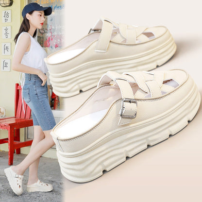 Damen Mules Plateauschuhe Schnallen Design atmungsaktiv - BerlinGlamour