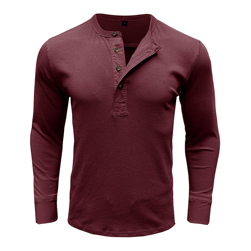 Herren Langarmshirt Knopfvorderteil Modern Strukturiert