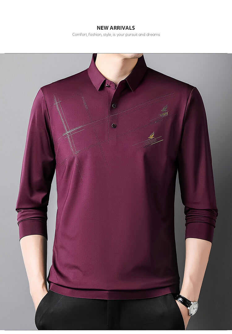 Herren Poloshirt Langarm Sportlich Modern mit V-Ausschnitt