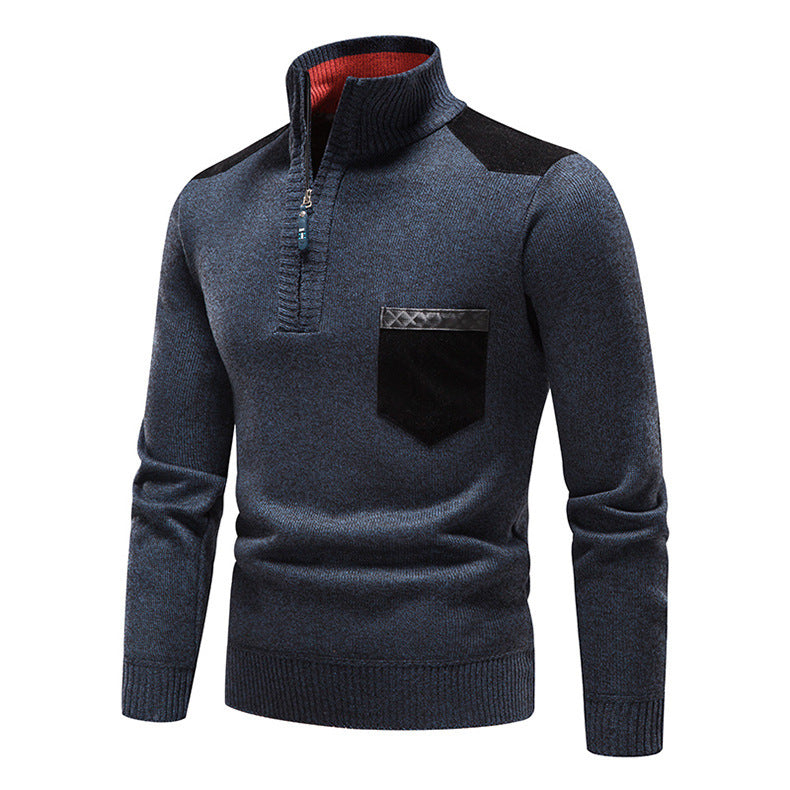 Herren Strickpullover Modern mit Reißverschluss und Brusttasche