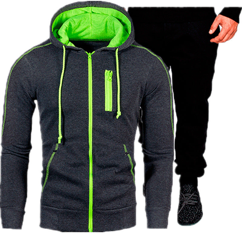 Herren Sport Outfit Kapuzenjacke Jogginghose Set Schwarz