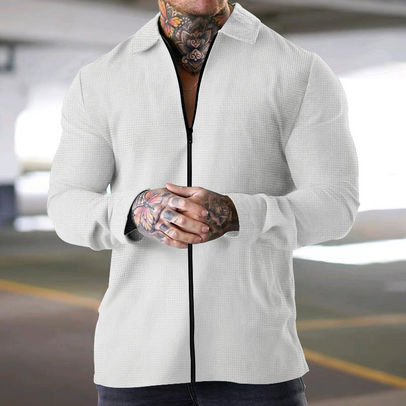 Herren Langarmshirt Reißverschluss Struktur Optik Modern