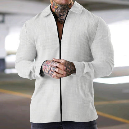 Herren Langarmshirt Reißverschluss Struktur Optik Modern