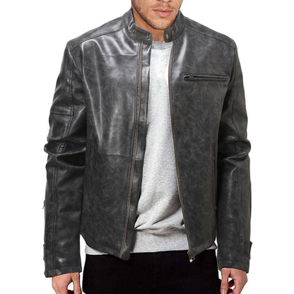 Herren Lederjacke Biker Style Modern Schwarz