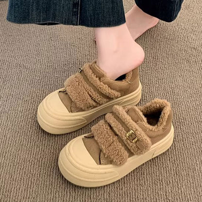 Damen Sneaker Fleece Weich Bequem mit Klettverschluss