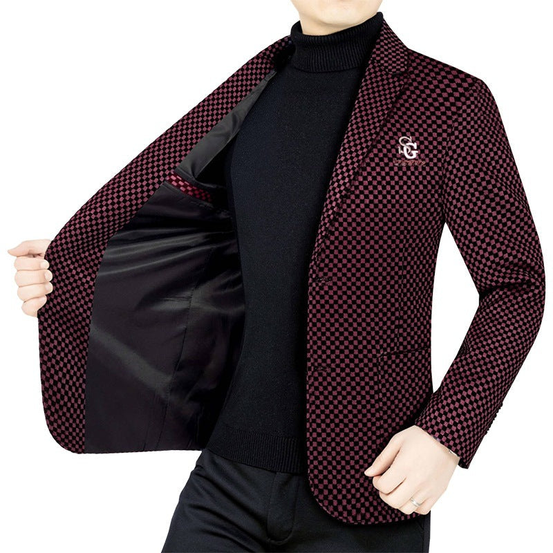 Herren Anzugjacke Schachbrettmuster Modern Slimfit