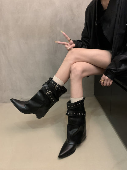 Damen Stiefel Schnallen Modisch Cut Out Schick