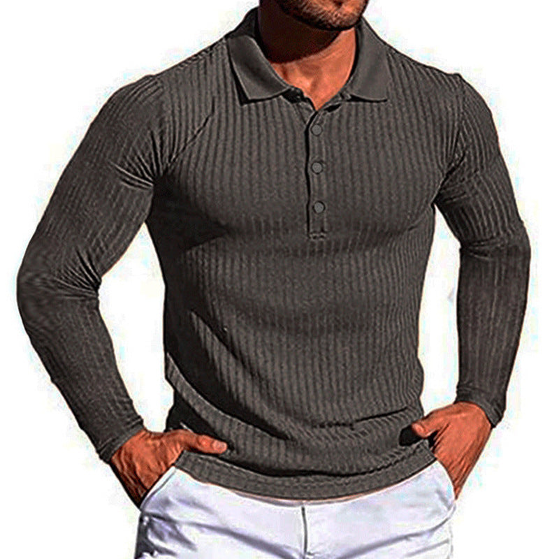 Herren Poloshirt Langarm Elegantes Strukturiert