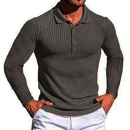 Herren Poloshirt Langarm Elegantes Strukturiert