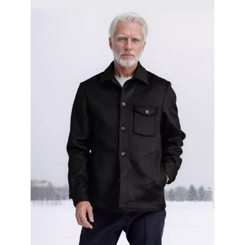 Herren Wintermantel Casual Wolle Schwarz