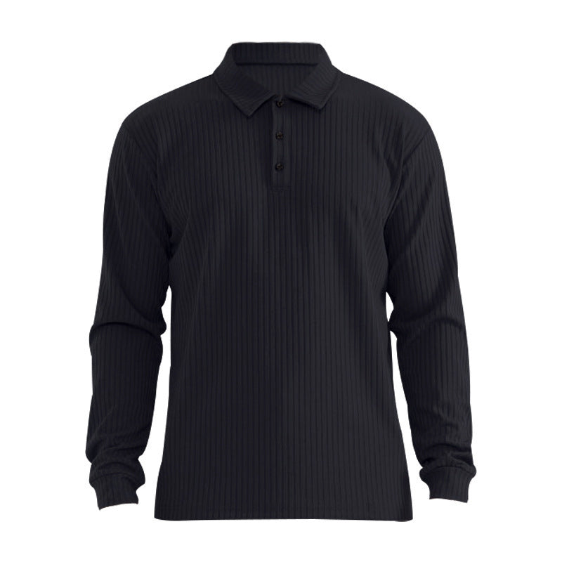 Herren Polohemd Langarm Strukturiert Rippdesign Elegant