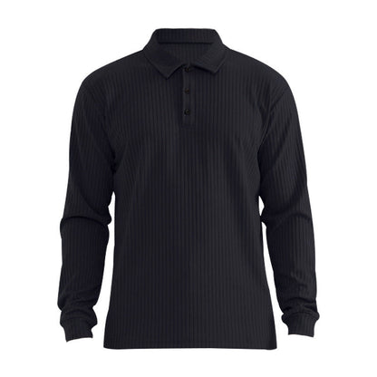 Herren Polohemd Langarm Strukturiert Rippdesign Elegant