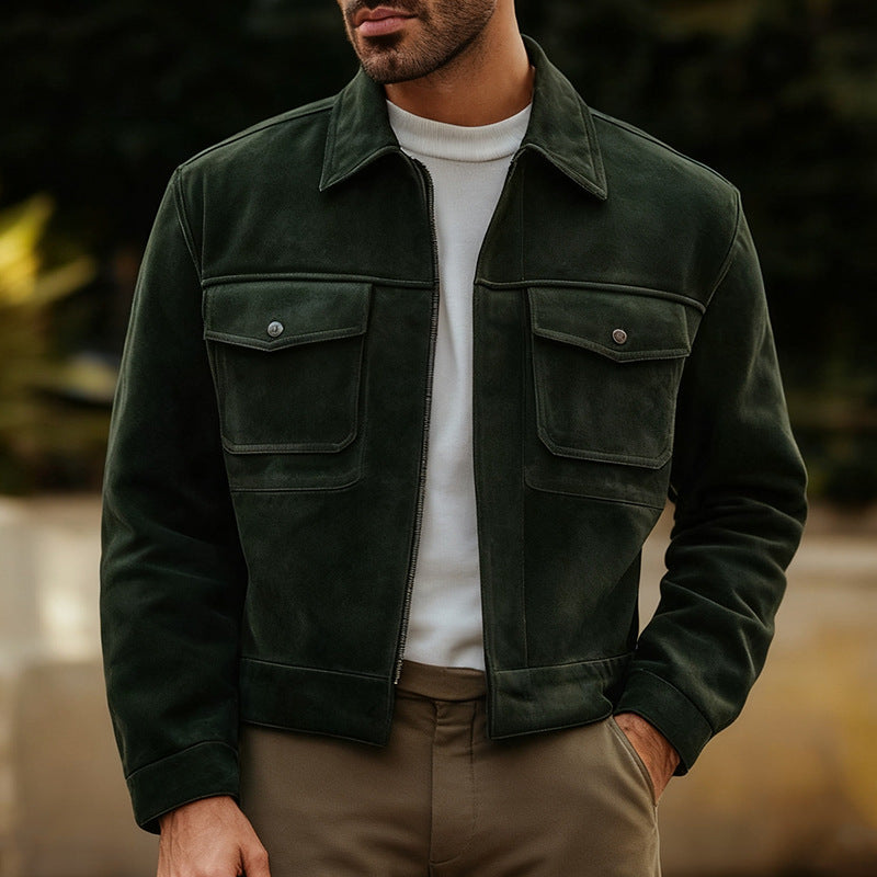 Herren Lederjacke Wildleder Modern mit Taschen - BerlinGlamour