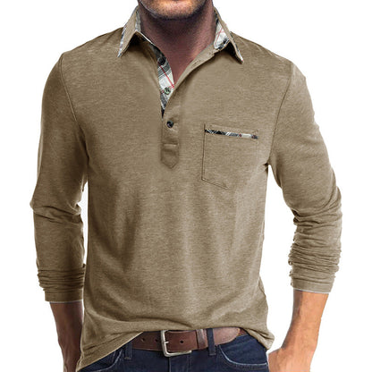 Herren Langarmshirt Mit Kontrastkragen Und Brusttasche Modern
