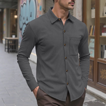 Herren Langarmhemd Modern mit Brusttasche und feiner Struktur