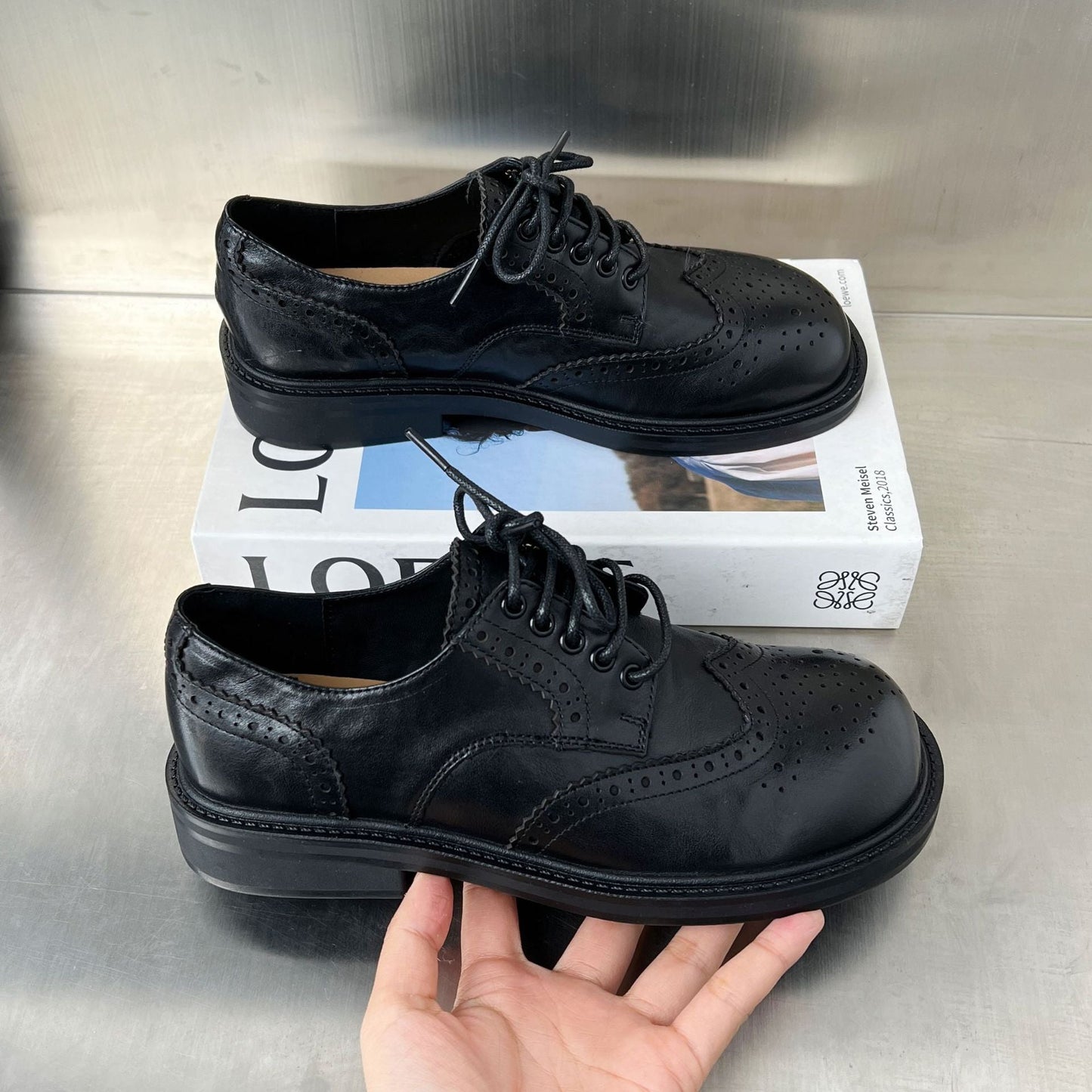 Damen Brogues Elegant Leder Lochdesign Klassisch