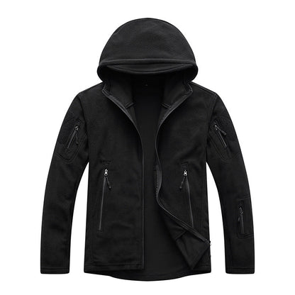 Herren Fleecejacke Warm Kapuze Reißverschluss Taschen