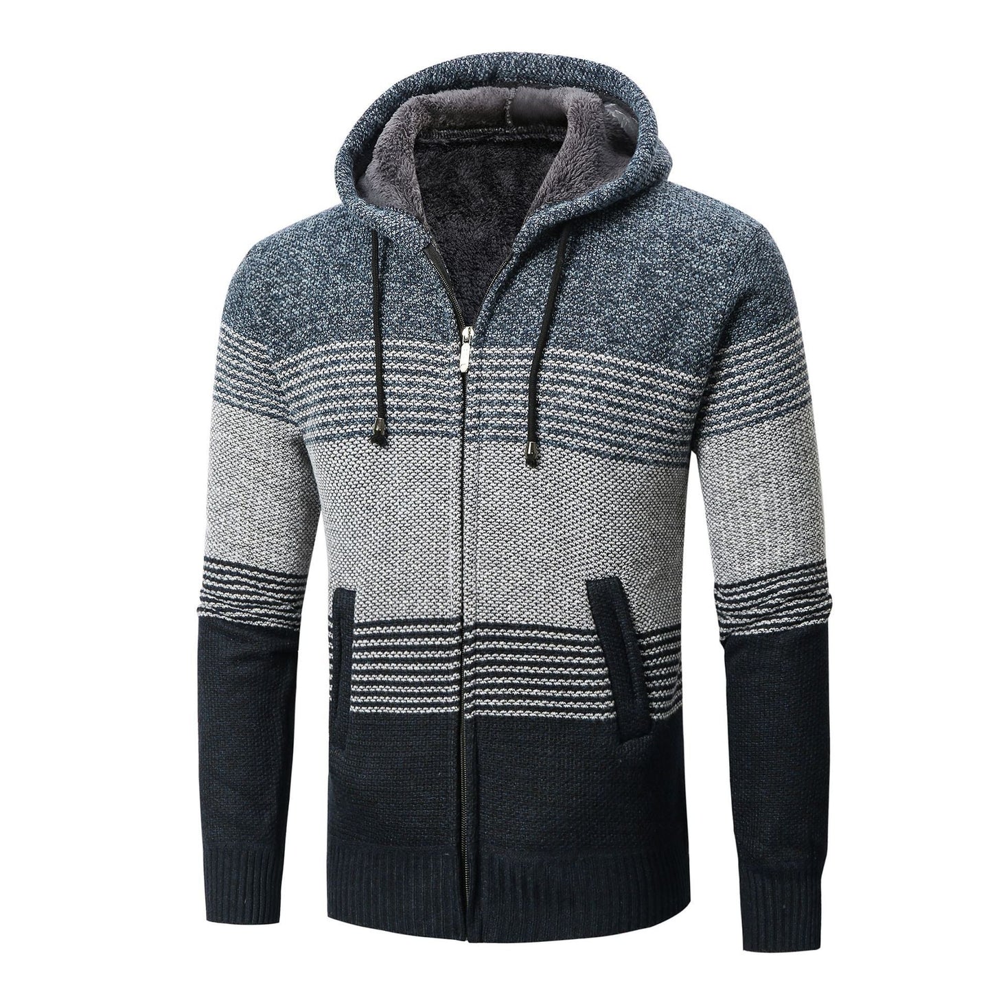 Herren Strickjacke Kapuze Modern Blockstreifen Trendig