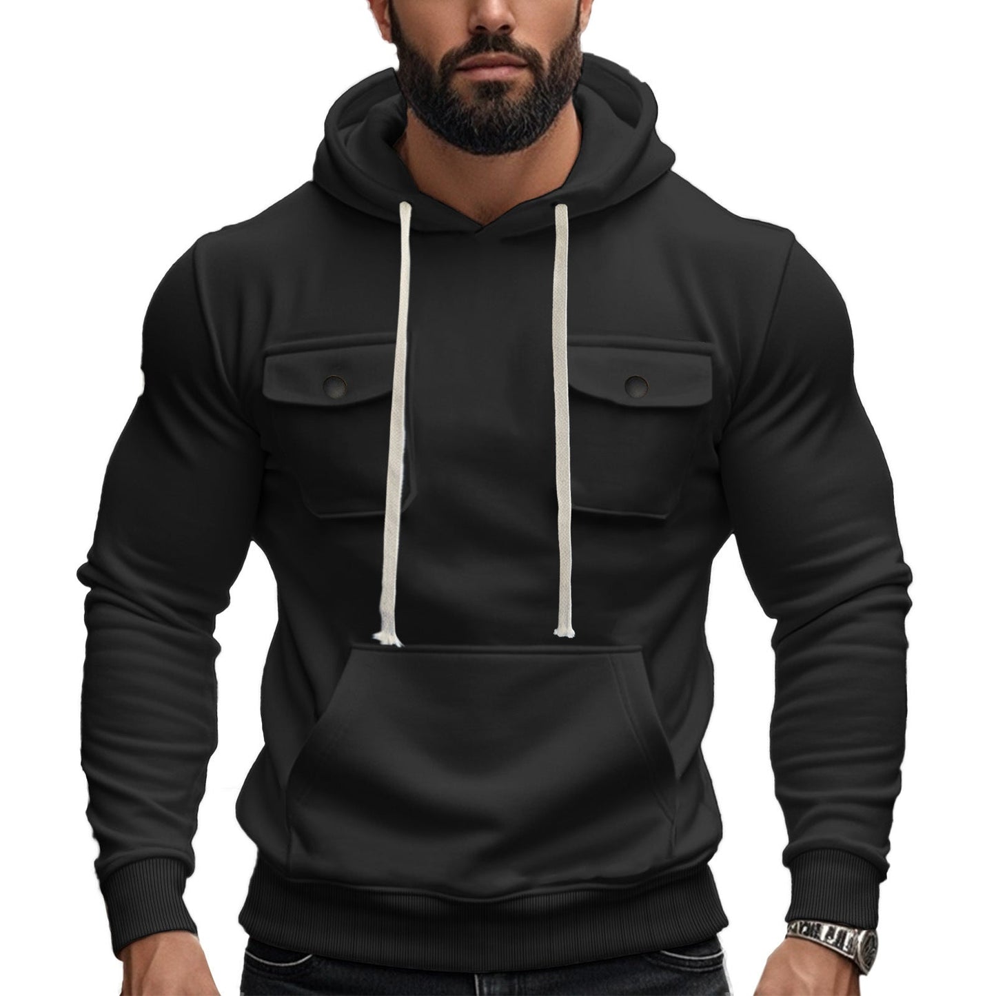 Herren Hoodie mit Brusttasche Modern Sportlich